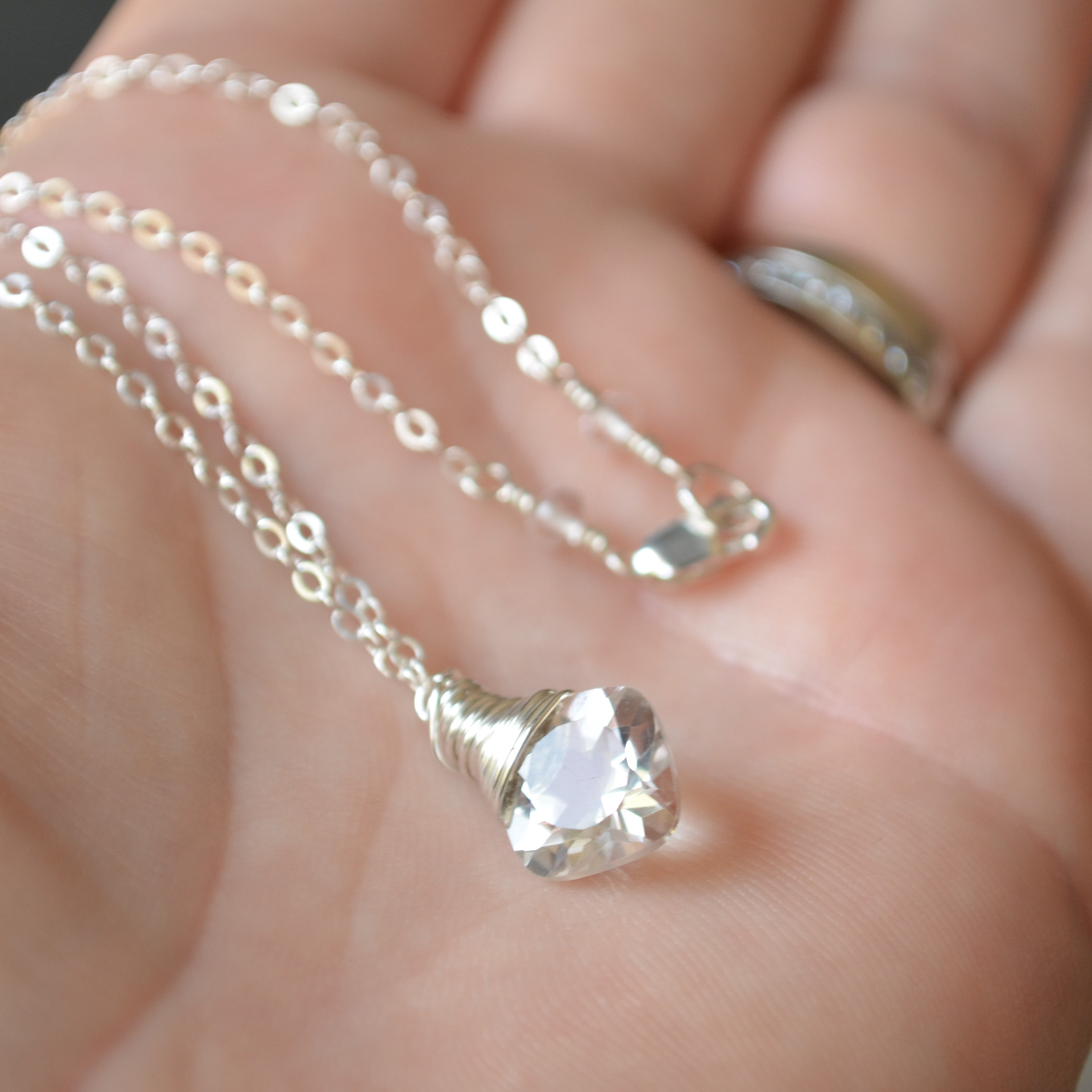 April Birthstone Necklace Sterling Silver Clear Crystal Etsy UK