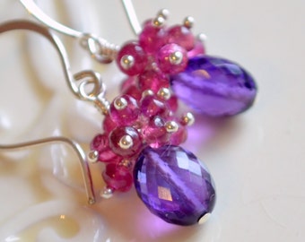 Kolczyki ze srebra próby 925 z ametystem i różowym turmalinem: kamień urodzinowy lutego