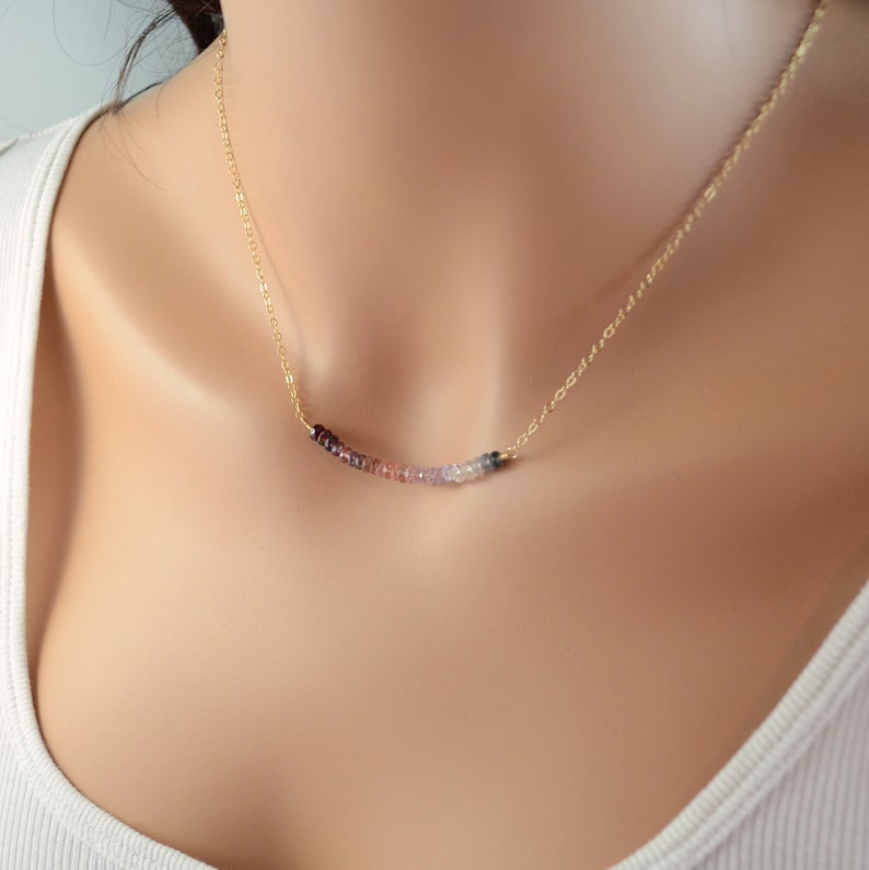 Made to Order Ombre Necklace with Genuine Spinel Stones Gemstone Row Necklace in Gold