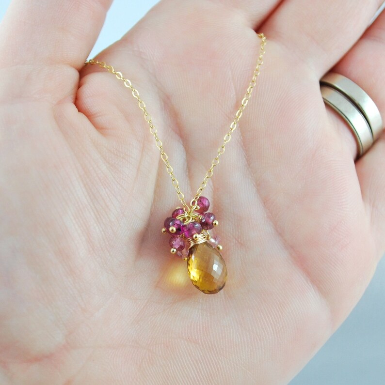 Tourmaline Necklace in Silver or Gold Beer Quartz Real Gemstone Cluster Necklace October Birthstone Jewelry Tourmaline Necklace Pink