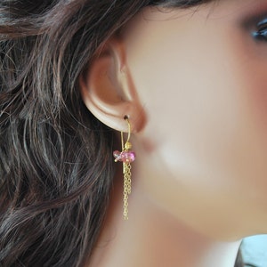 Edelsteen oorbellen, Dangle Oorbellen, pink Topaz Jewelry, Sterling zilveren oorbellen, gouden sieraden, verjaardag cadeau voor haar, op bestelling gemaakt