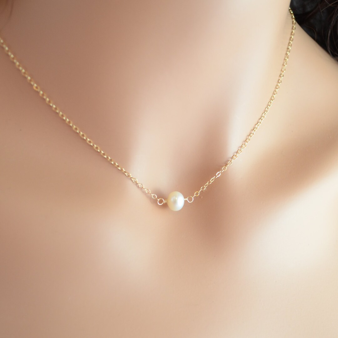 White Pearl Choker, Freshwater Pearl Necklace, Gold Filled, Single
