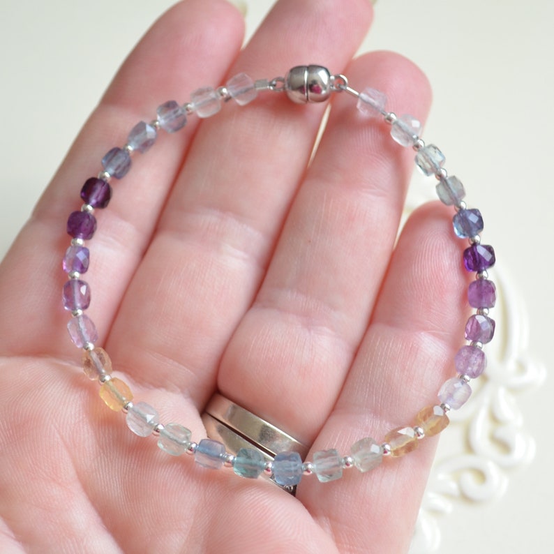 Fluorite Bracelet Clasp Sterling Silver Beaded Etsy