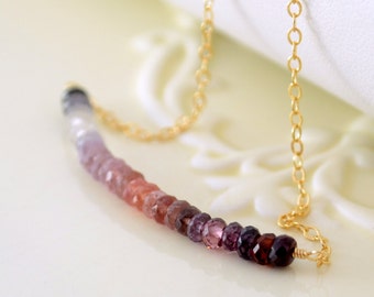 Gemstone Row Necklace in Gold, Ombre Necklace with Genuine Spinel Stones, Made to Order