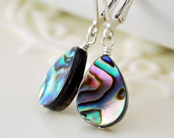 Simple Abalone Earrings, Paua Shell, Leverback, Sterling Silver Jewelry, Beach Jewelry for Women, Abalone Shell Jewelry, Made to Order