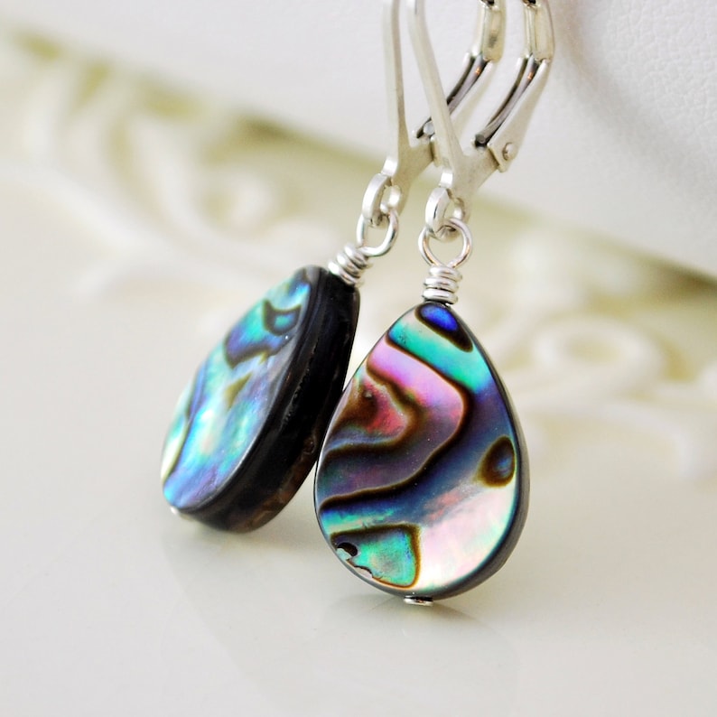 Simple Abalone Earrings, Paua Shell, Leverback, Sterling Silver Jewelry, Beach Jewelry for Women, Abalone Shell Jewelry, Made to Order image 1