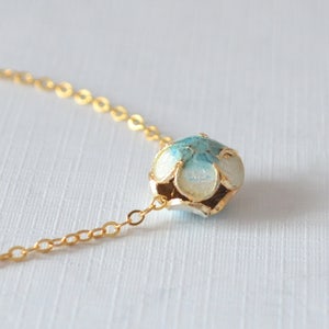 Cloisonne Necklace, Gold Filled, Flower Jewelry, Floral Enamel Bead, Aqua Blue and White, Spring Wedding Jewelry, Free Shipping