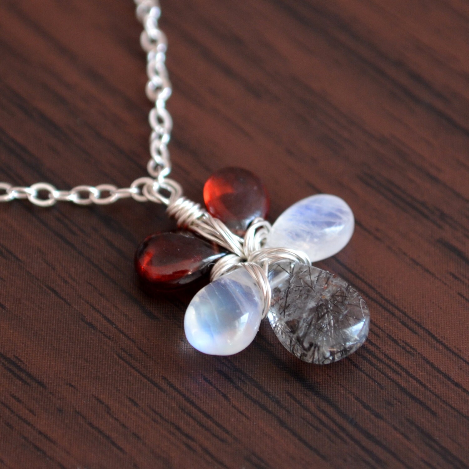 Sterling Silver Gemstone Necklace with Moonstone and Etsy