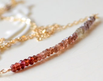 Tundra Sapphire Necklace, Gemstone Row, Autumn Shades, Red Brown Taupe, Sterling Silver or Gold Jewelry, Free Shipping