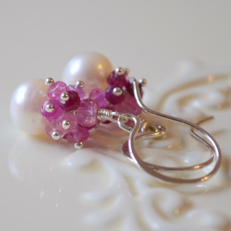 Sterling Silver Jewelry Real Gemstones Free Shipping Made to Order July Birthstone Ruby Earrings Valentine Drop Pearl Earrings