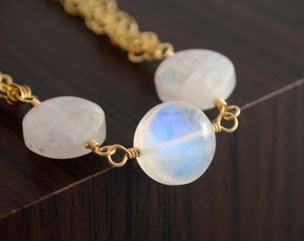 Rainbow Moonstone Bracelet, Gold Filled Chain, Moonstone Jewelry, Gold Filled Jewelry, June Birthstone Jewelry, Birthday Gift for Her