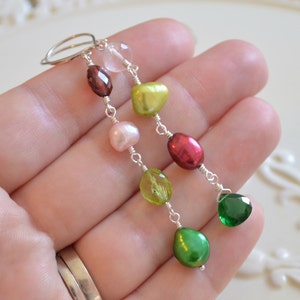 Mismatched Earrings in Sterling Silver or Gold, Fun Holiday Jewelry, Mismatch Earrings, Peridot Garnet Rose Quartz and Pearl image 5