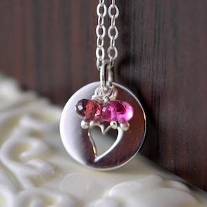 Valentines Day Necklace, Romantic, Sterling Silver, Real Gemstones, Valentine or Anniversary Gift, Custom Made Birthstone Jewelry for Women