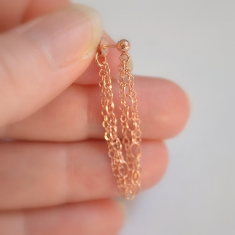 Rose Gold Chain Earrings, Jewelry for Her, Delicate and Pretty, Pink Gold, Gift for Women, Mothers Day, Women's Jewelry, Free Shipping image 3