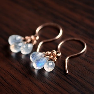 Rainbow Moonstone Earrings, Rose Gold Jewelry, Sterling Silver, Moonstone Jewelry, Genuine Gemstone Teardrop, Dangle, Made to Order