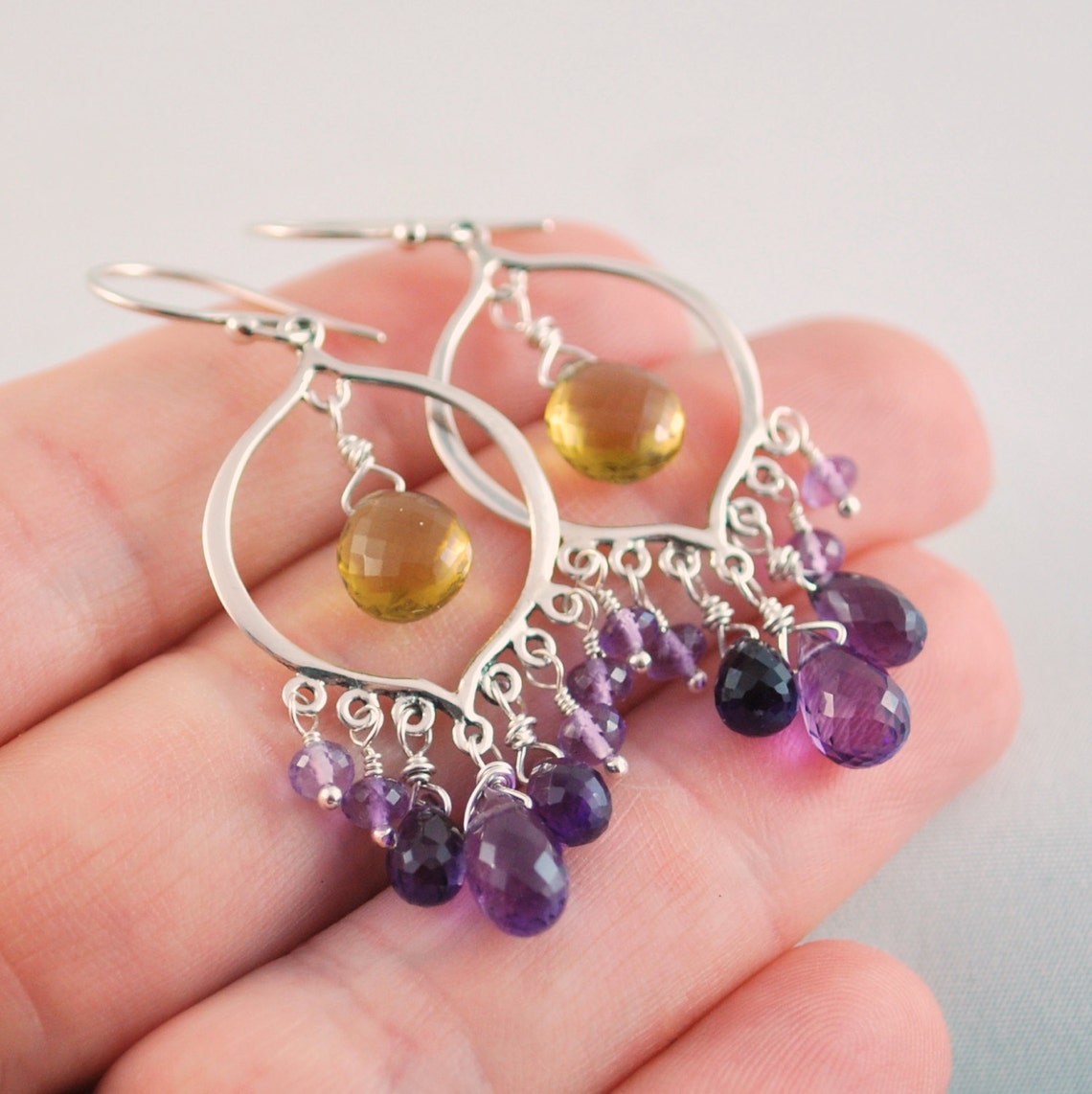 Chandelier Earrings Sterling Silver Purple Amethyst Caramel Etsy