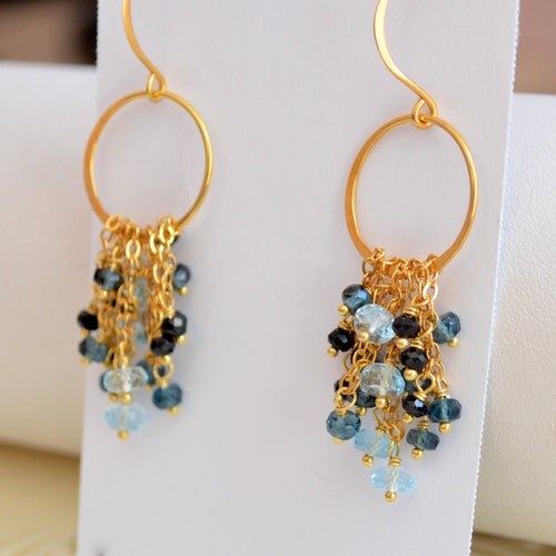 Gemstone Earrings London Blue Topaz Black Spinel Gold - Etsy