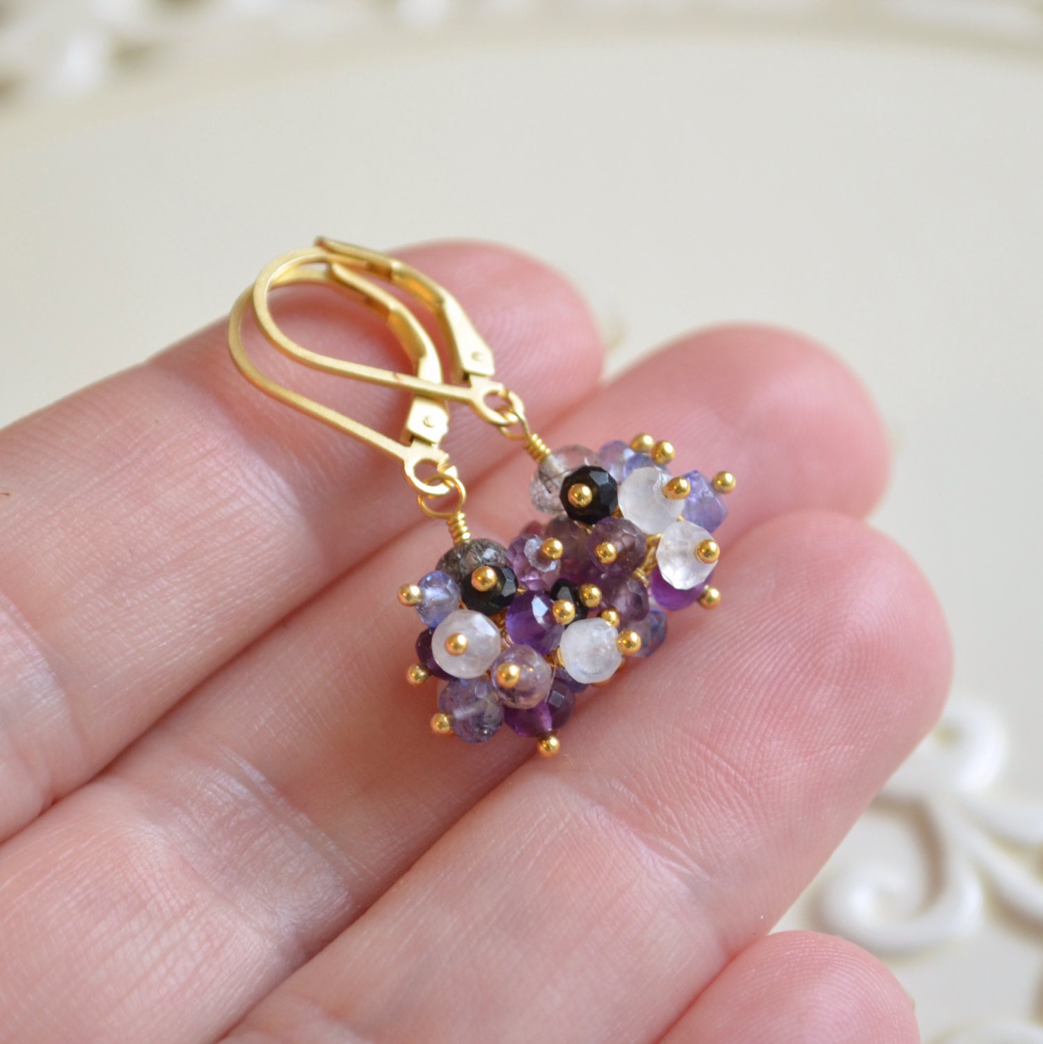 Boucles D'oreilles En Argent Avec Pierre De Lune, Tanzanite, Apatite - Neuf Avec étiquettes