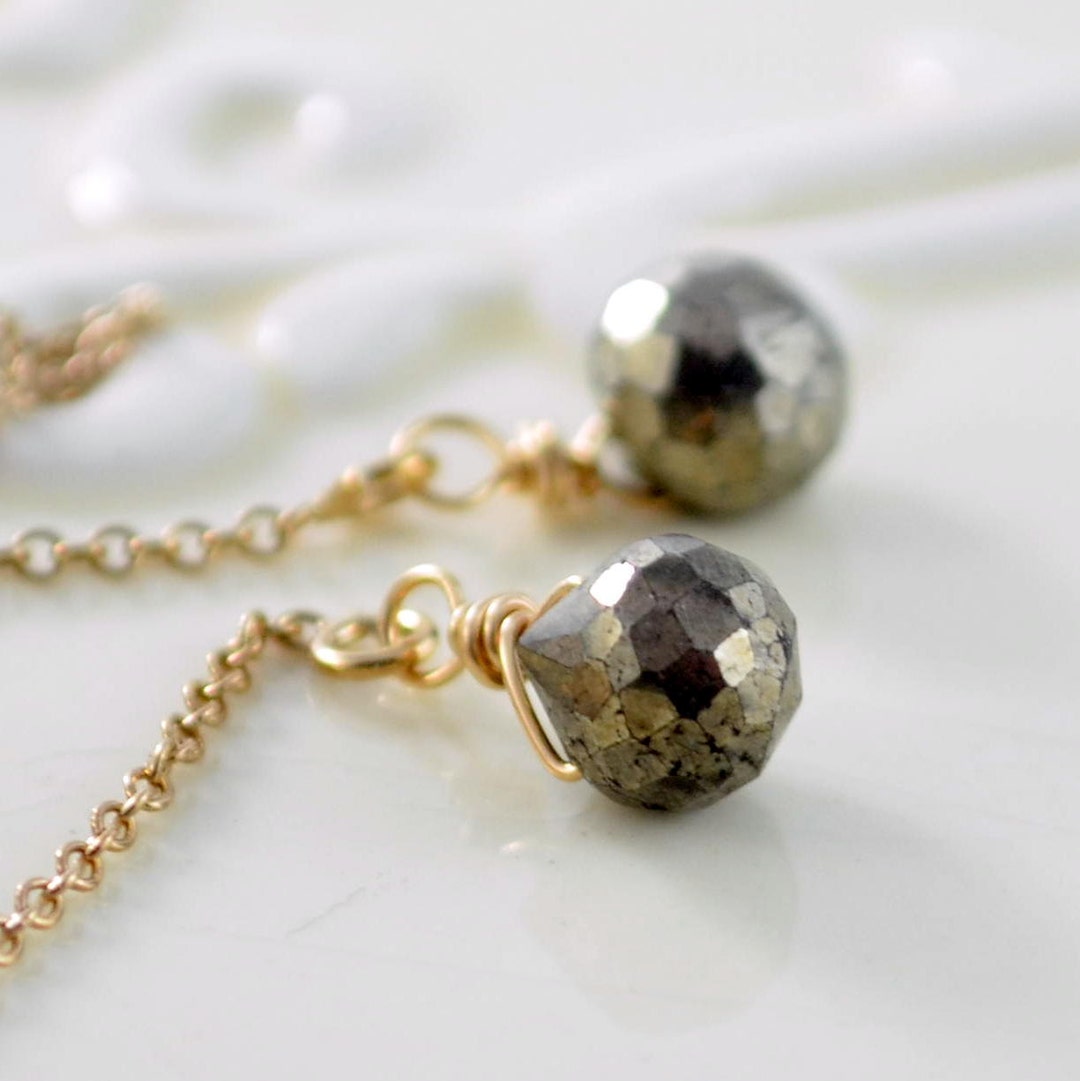 Iron Pyrite Jewelry, Gemstone Threader Earrings, Sterling Silver or
