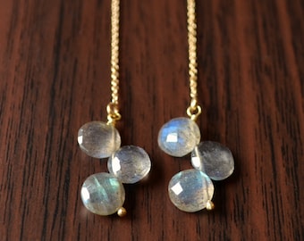 Labradorite Gold Filled Threader Earrings: Long Dangle Gemstone Jewelry