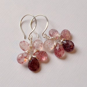Pink Rutilated Quartz Pink Rutilated Quartz Earrings, Flower Jewelry, Genuine Gemstones, Wire ...
