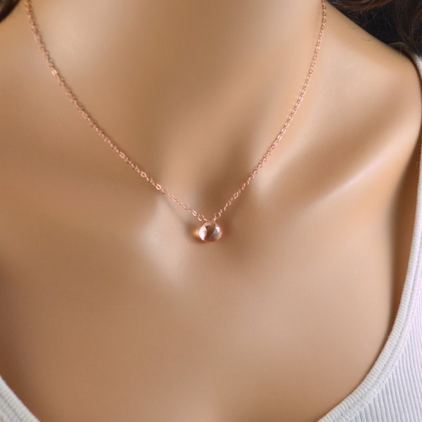 Champagne Quartz Necklace, Rose Gold Choker, Rose Gold Necklace, Peach Gemstone, Gemstone Choker, Choker Necklace, Simple Pretty Jewelry