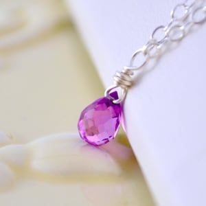 Tiny Teardrop Necklace, Sterling Silver, June Birthstone Necklace, Purple Pink Alexandrite Color, Kunzite Quartz Teardrop, Child&#39;s Jewelry