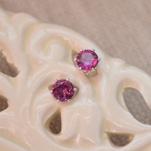 Rhodolite Garnet Stud Earrings, Real Gemstones, 5mm Round, Semiprecious Stone, Sterling Silver Jewelry, Best Friend Gift for Women image 2