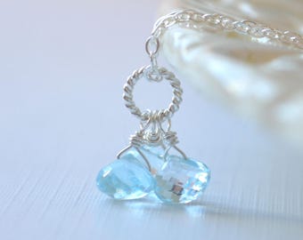 Real Blue Topaz Necklace, Sterling Silver, Genuine Gemstone Jewelry, Made to Order, December Birthstone, Free Shipping