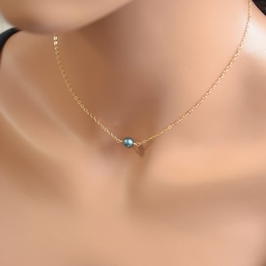 Gold and Teal Pearl Necklace, Gold Jewelry, Single Pearl Choker, Single Pearl Necklace, Real Freshwater Pearl Jewelry