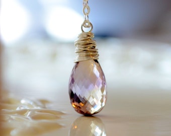 Ametrine Necklace, Lavender Gemstone, Large Focal, AAA Stone Solitaire, Rose Gold Necklace, Gold or Sterling Silver Jewelry, Made to Order