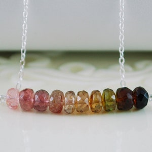 Genuine Tourmaline Necklace, Shaded Row, Natural Semiprecious Gemstones, Pink Brown Coffee, Gold or Sterling Silver Jewelry Free Shipping
