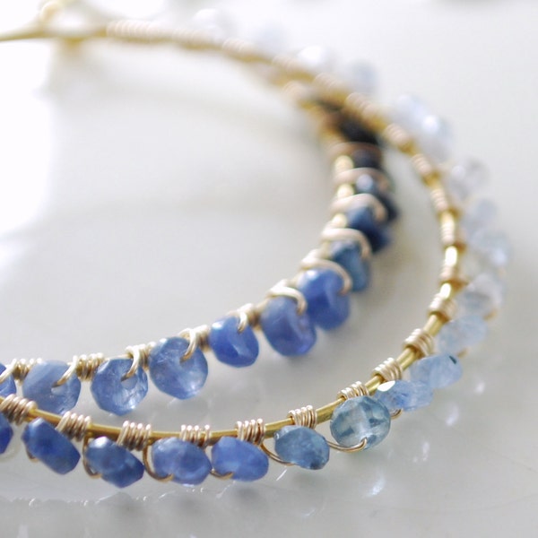 Sapphire Earrings Hoops - Gold Shaded Ombre Gemstone Jewelry