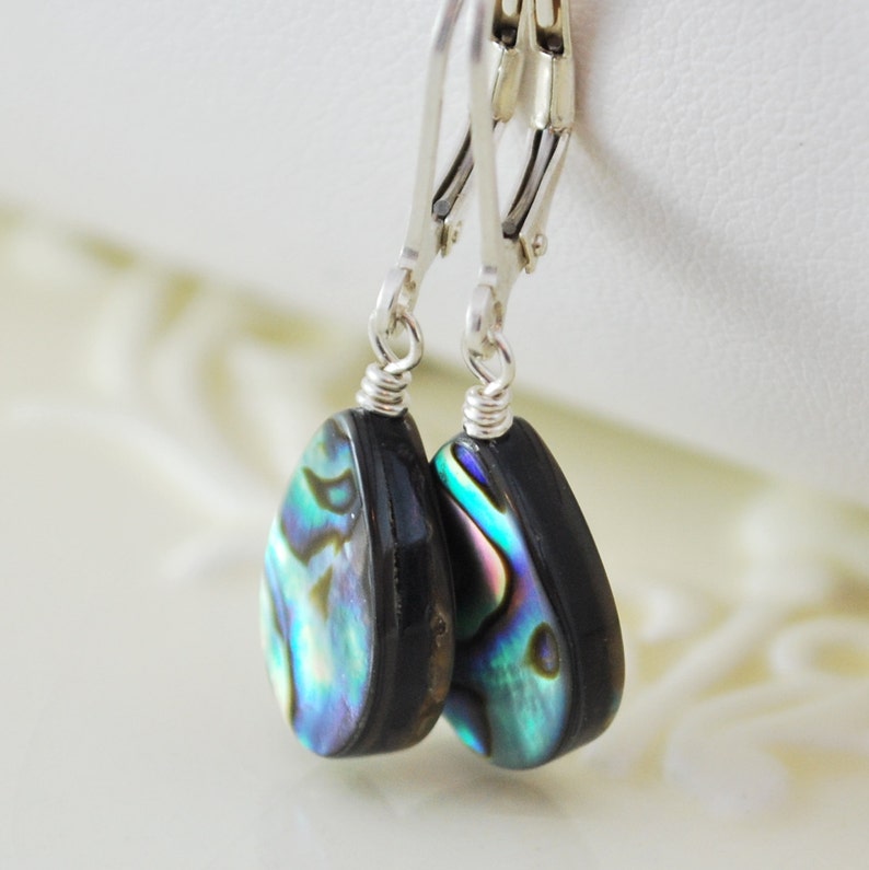 Simple Abalone Earrings, Paua Shell, Leverback, Sterling Silver Jewelry, Beach Jewelry for Women, Abalone Shell Jewelry, Made to Order image 3