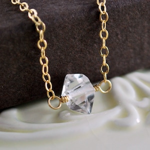 Bijoux Herkimer Diamond, Gold Choker Necklace, Simple Quartz Jewelry, Layering Necklace, Best Friend Gift for Girlfriend