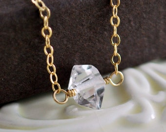 Herkimer Diamond Jewelry, Gold Choker Necklace, Simple Quartz Jewelry, Layering Necklace, Best Friend Gift for Girlfriend