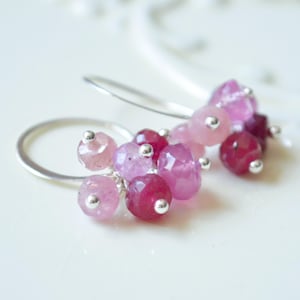 Rubin Cluster Ohrringe, echte Edelsteine, Rosa und Rot, Juli Geburtsstein, Geburtstagsgeschenk, Sterling Silber Schmuck, Valentinstag, Made in Canada