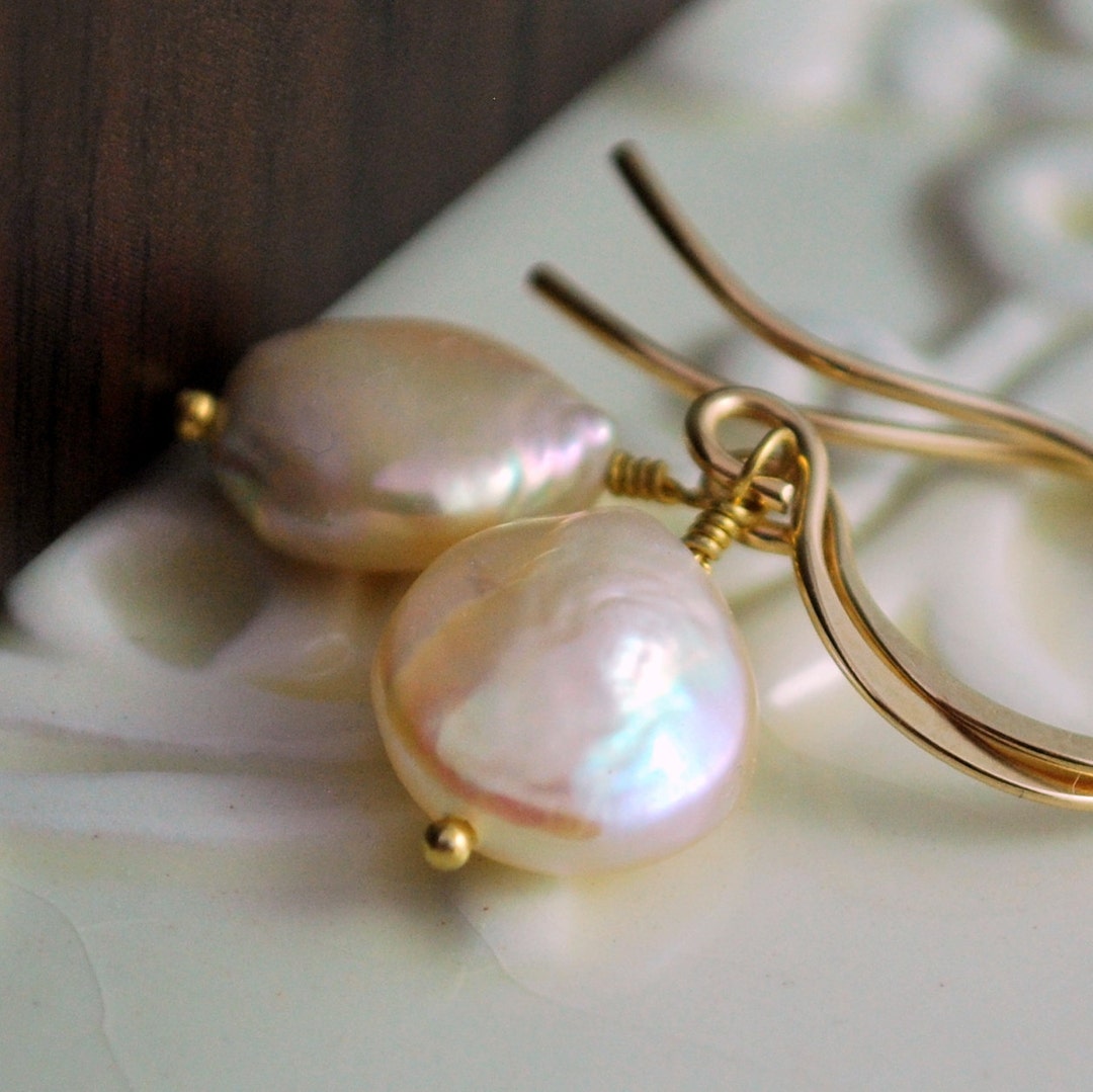 Pearl and Gold Earrings Drop Earrings Genuine Freshwater - Etsy