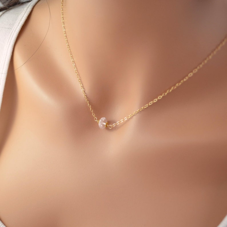 Rose Quartz Necklace, Blush Pink Gemstone Necklace, Minimalist, Sterling Silver or Gold Filled, Simple Jewelry for Her, Made to Order image 2