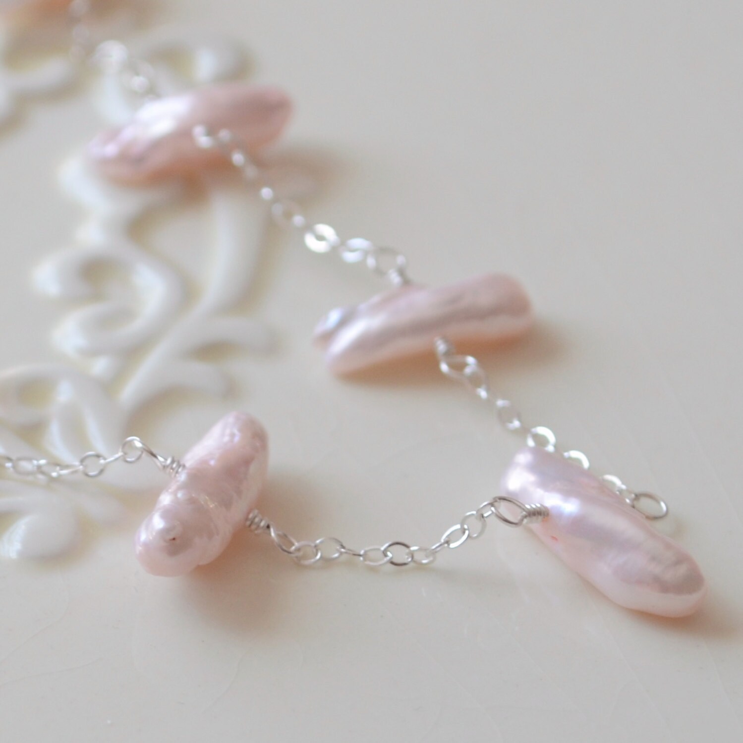 925 SS Freshwater Biwa Pearl Necklace with Seahorse - Silver main image 1