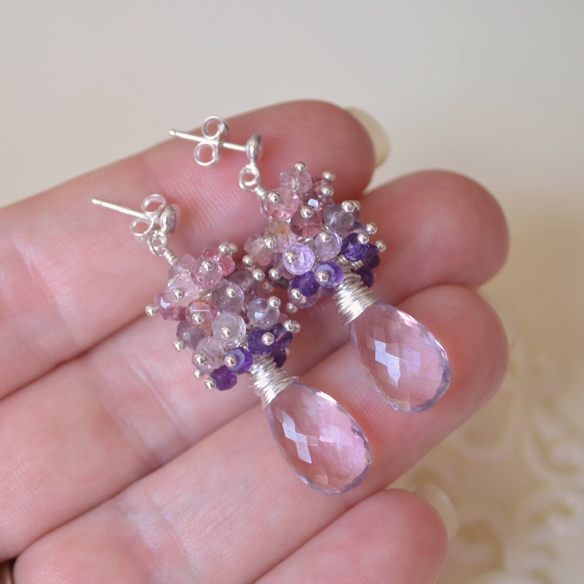 Pink Amethyst Earrings Sterling Silver Ear Posts AAA Stone - Etsy