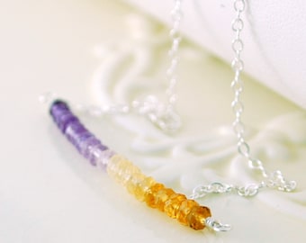 Handmade Necklace in Sterling Silver, Citrine Amethyst Ombre, Semiprecious Gemstone, Yellow Purple Lavender, Made to Order, Free Shipping