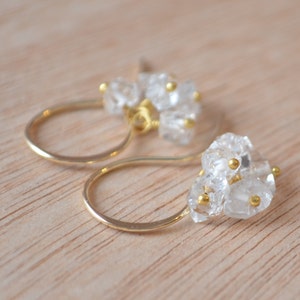 Herkimer Diamond Earrings, Quartz Gemstone Cluster, Sterling Silver or Gold Filled, April Birthstone Jewelry