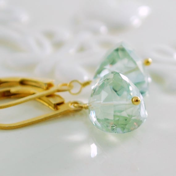 Green Amethyst Jewelry Pale Prasiolite Earrings Silver or Gold