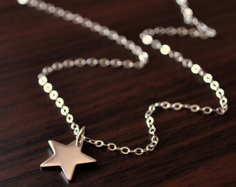 Silver Star Necklace, Sterling Charm Necklace, Star Pendant Necklace, Cable Chain, Simple Birthstone Jewelry for Girls Teens or Women