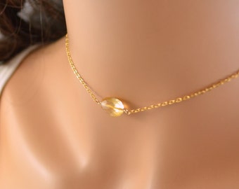 Real Citrine Choker, Gemstone Necklace, Simple, Minimalist, Dainty Choker Gold, Gold Filled Chain, November Birthstone Jewelry