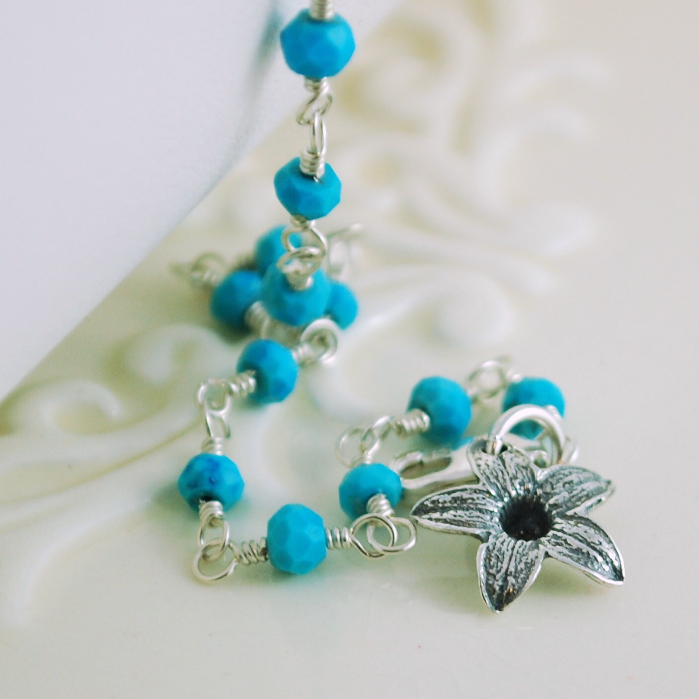 Handmade Solid Turquoise 925 Sterling Silver Anklet – Blue Gemstone, 10 Inch, UK Made - View #2