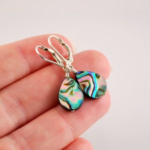 Simple Abalone Earrings, Paua Shell, Leverback, Sterling Silver Jewelry, Beach Jewelry for Women, Abalone Shell Jewelry, Made to Order image 5