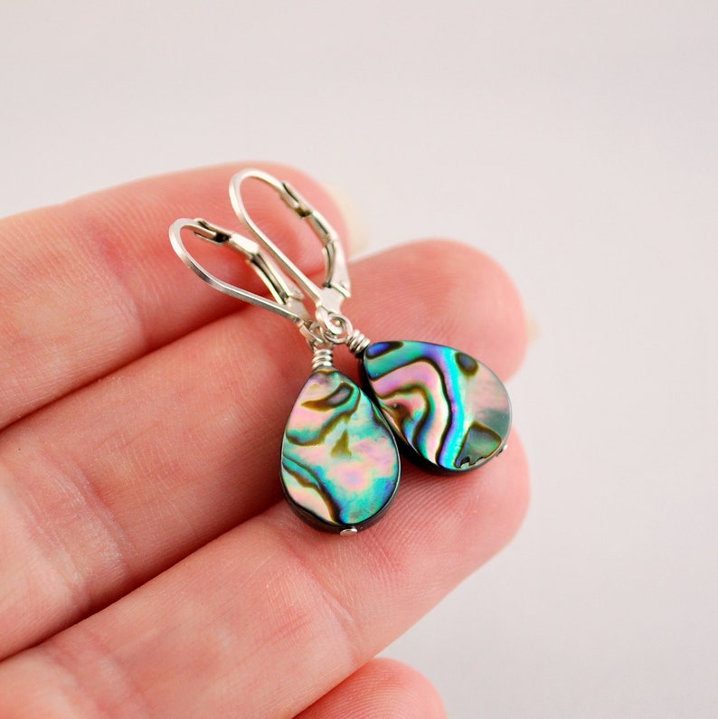 Simple Abalone Earrings, Paua Shell, Leverback, Sterling Silver Jewelry, Beach Jewelry for Women, Abalone Shell Jewelry, Made to Order image 5