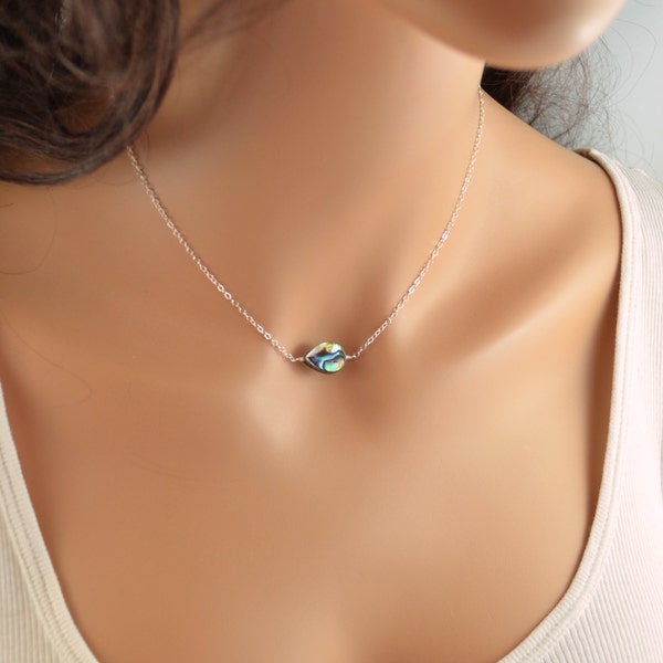Abalone Choker Necklace, Sterling Silver or Gold Jewelry, Paua Shell, Simple Necklace, Beach Jewelry, Gift for Women, Free Shipping